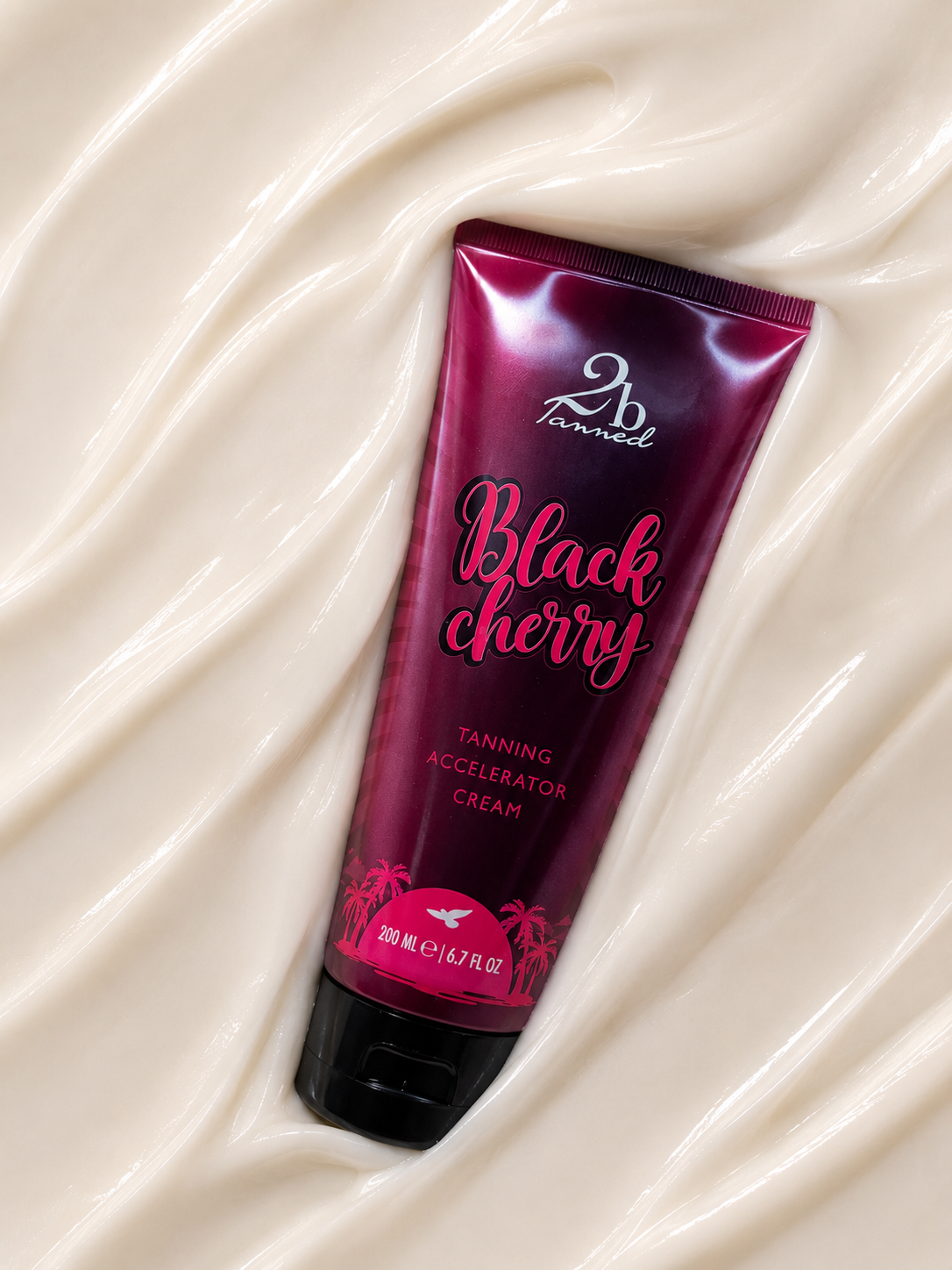 Black Cherry tube resting on a swirl of cream